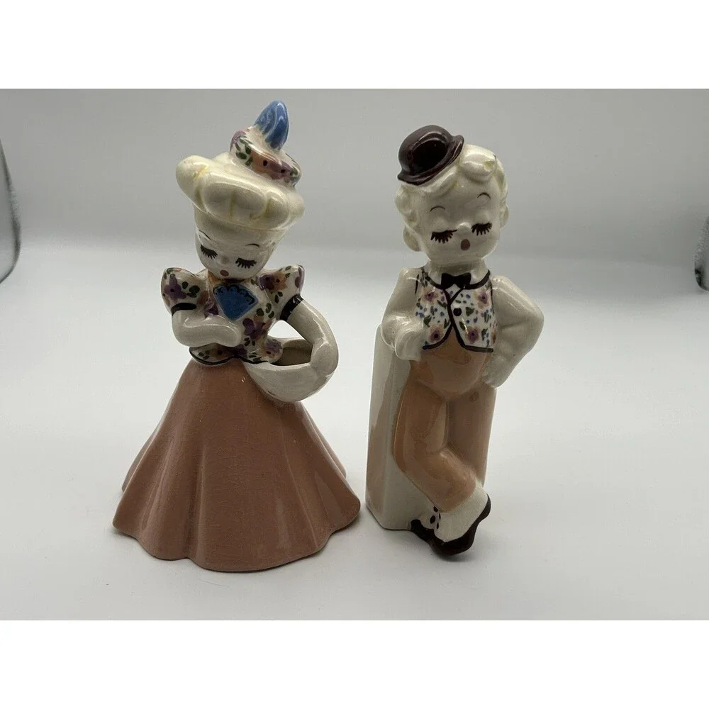 MCM  DeLee Art Pottery Dutch Boy & Girl Planter Set Hand-Painted  (READ)